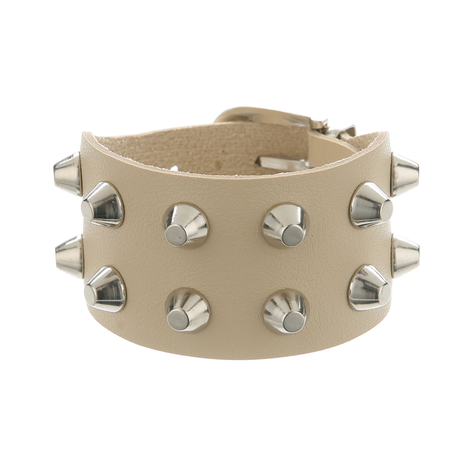 Metal Rock Double Row Flat Rivet Bracelet PU Bracelet