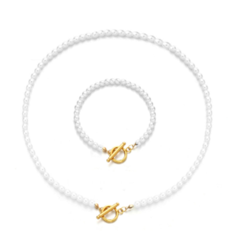 Pearl Chain Bracelet And Necklace Set