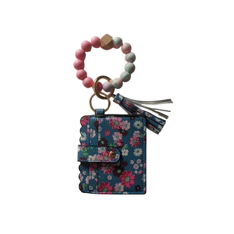 Llavero de pulsera de cuentas de silicona con estampado de leopardo
