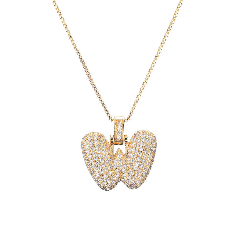 Schlüsselbeinkette Kupfer Mikro-intarsierte Zirkon 26 Buchstaben-Anhänger-Halskette für Frauen Geburtstag Schmuck Geschenke