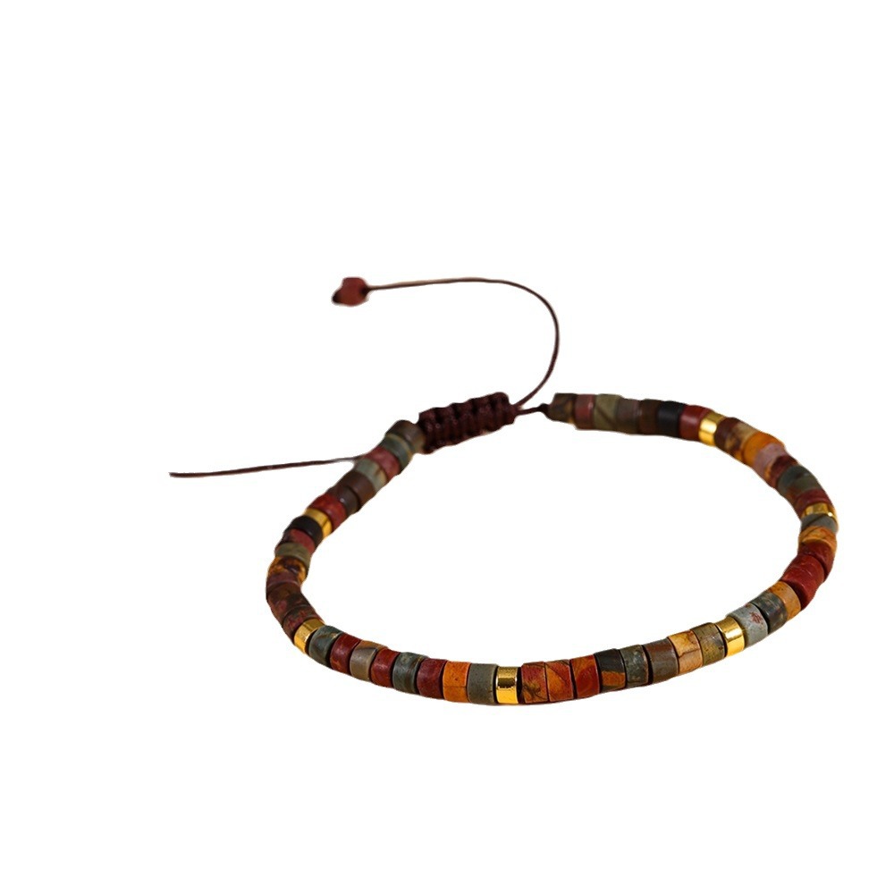 Pulsera redonda de piedra natural Picasso trenzada con cuerda ajustable