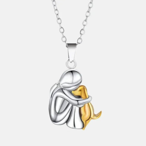 Fashion Little Girl And Dog Hug Necklace