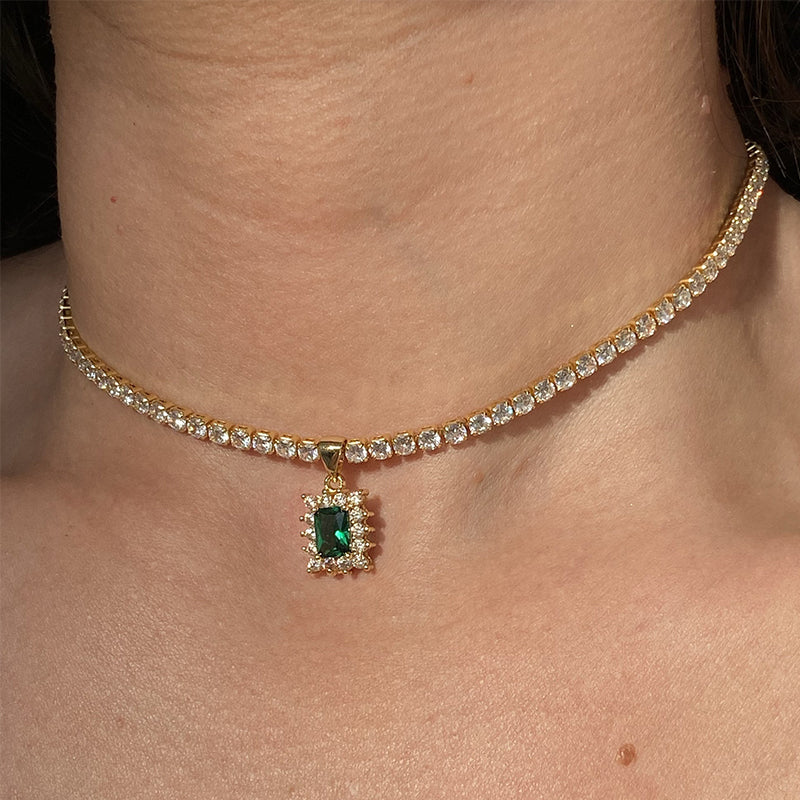 Quadratischer Edelstein Einzigartige Strass Halskette Weibliche Leichte Luxus Nische Süße Schlüsselbeinkette