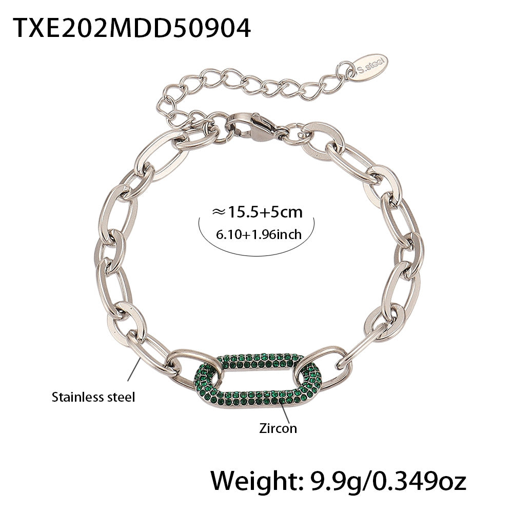 Halskette und Armband aus Titanstahl und Edelstahl mit Mikro-Pflasterstein-Zirkonia