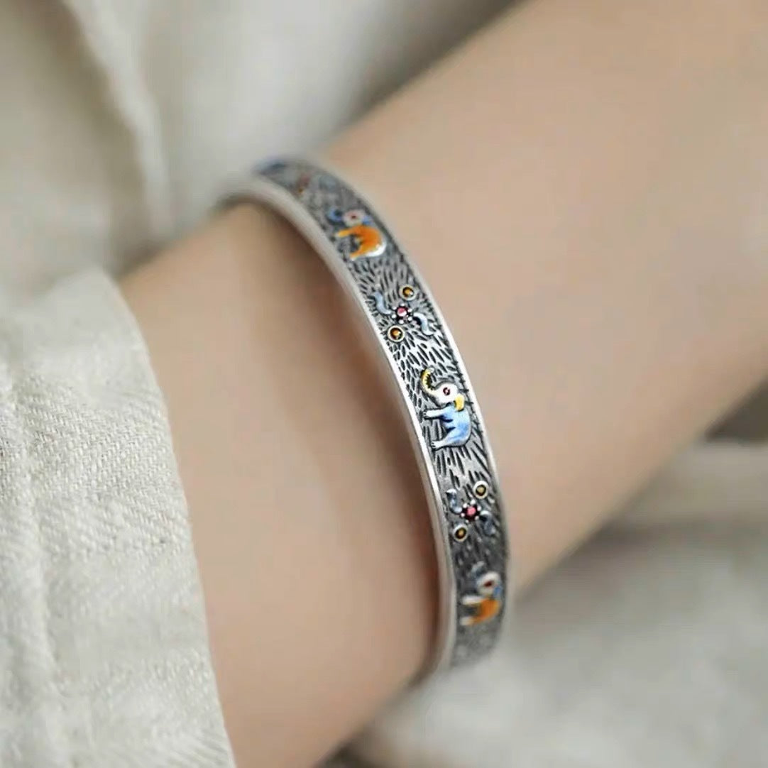 Retro Simple Ethnic Style Burnt Blue Opening Bracelet