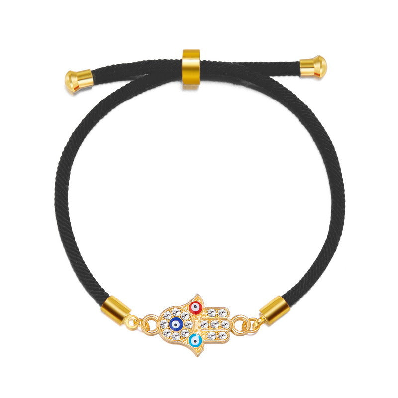 Evil Blue Eyes Alloy Oil Dripping Devil's Eye Diamond-embedded Pull Bracelet
