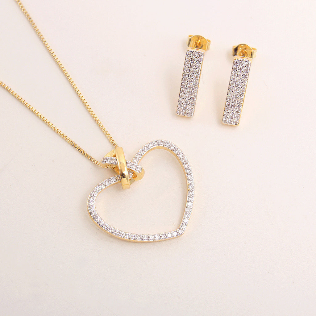 Herzförmiger Zirkon-Halskettenschmuck-Set für Damen