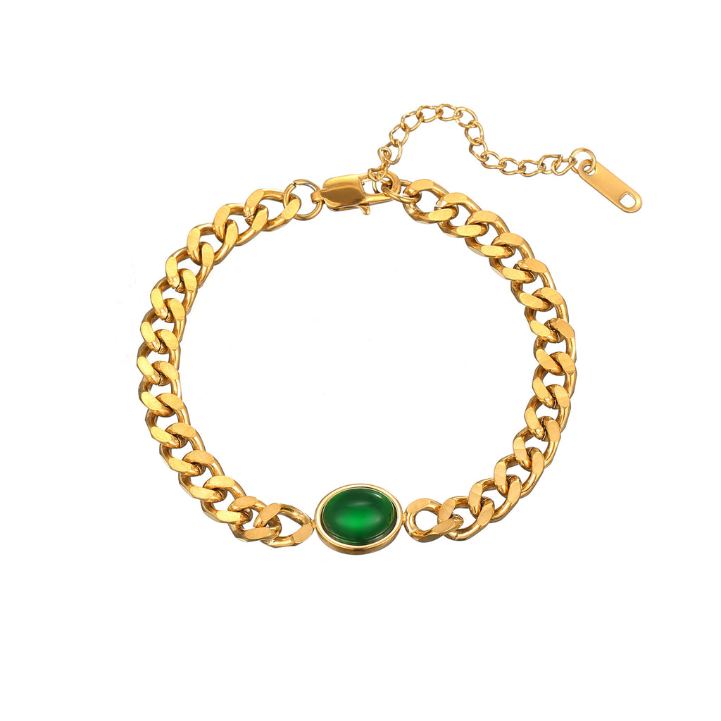 Mode Grüne Stein-Serie Edelstahl Halskette Armband