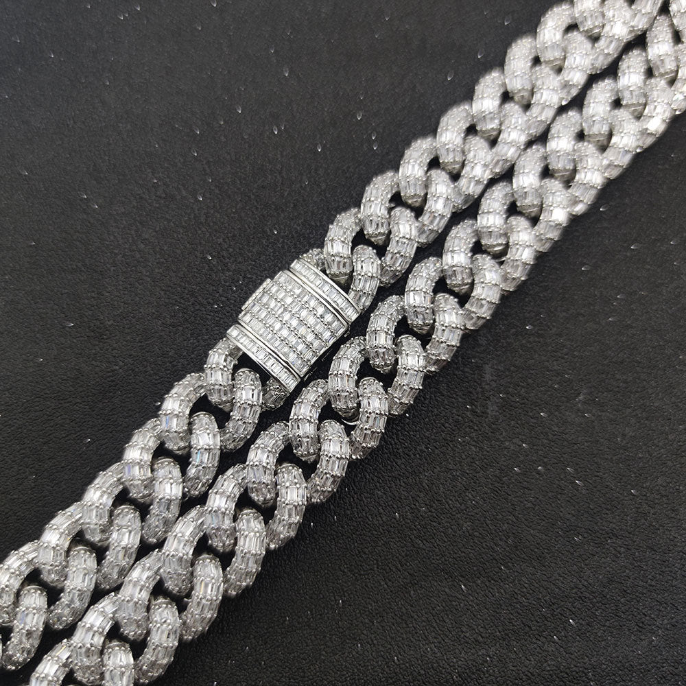 Hip Hop 15mm Dreireihige T-Square Cuban Kette Echt Vergoldet
