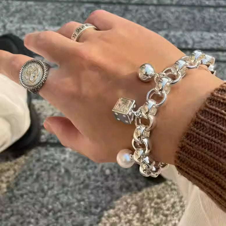 Lovers Wild Commuter Sterling Silber Perle Würfel 8 Ball Armband