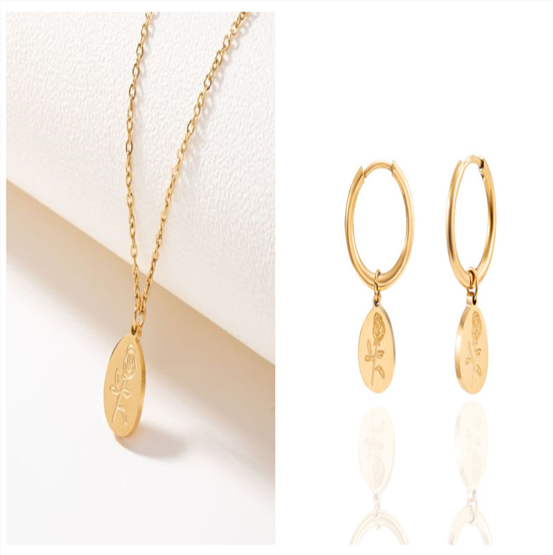 Earrings And Necklace Set 18K Gold Fashion Simple
