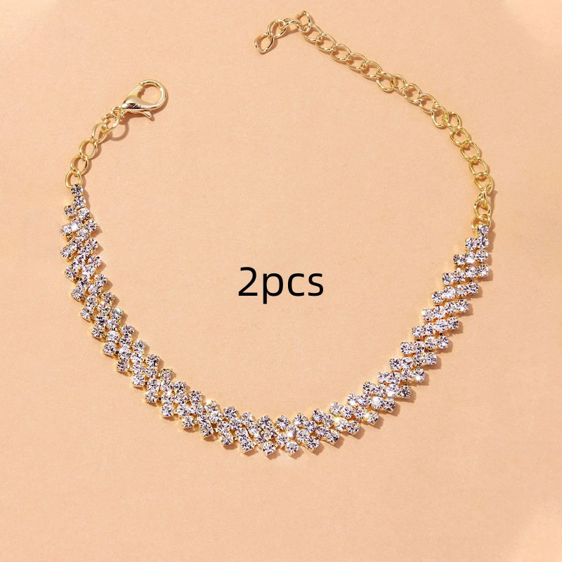 Diamond Shaped Rhinestone Simple Diamond-studded Cross Anklet