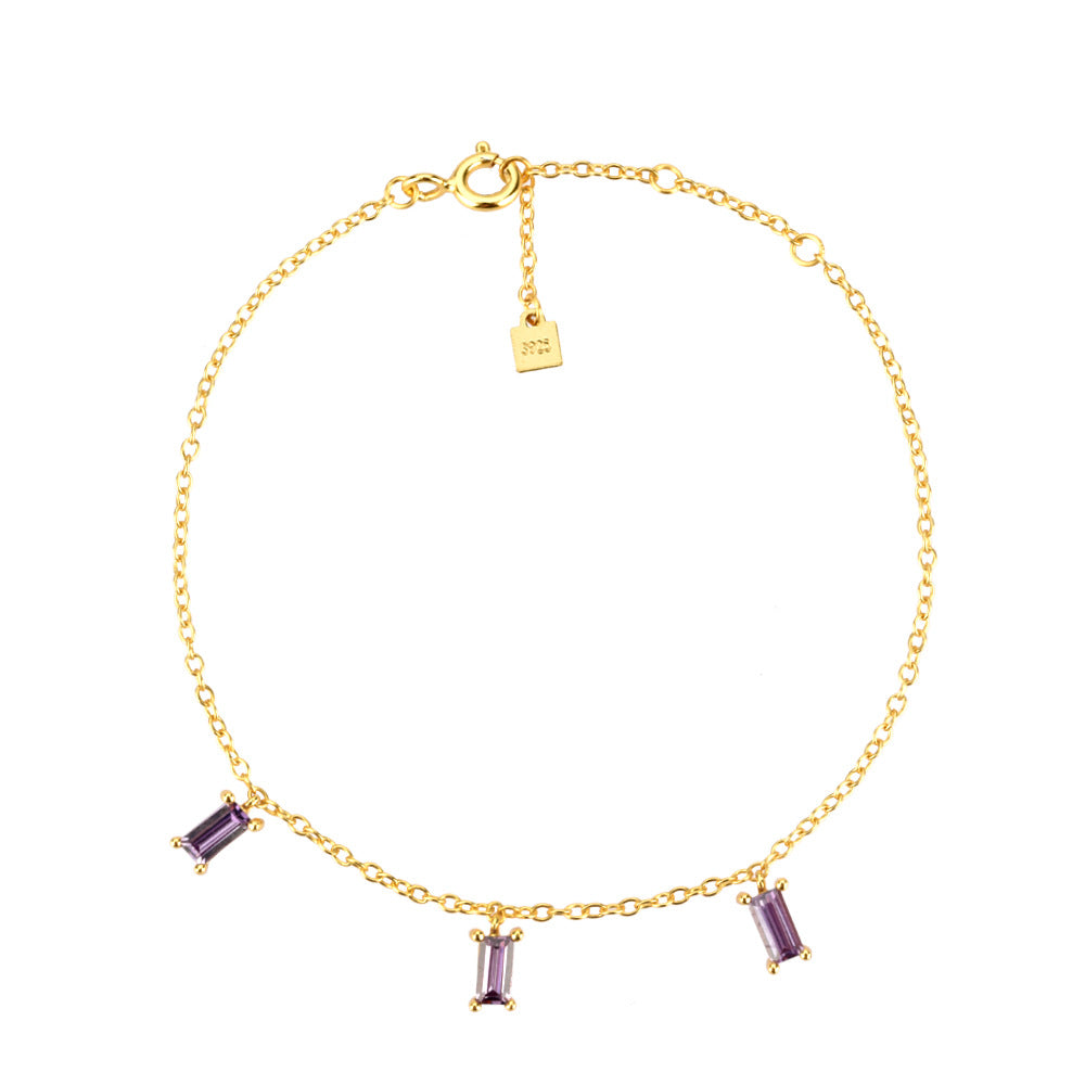 Simple Color 3 Square Stone Rainbow Sterling Silver Bracelet