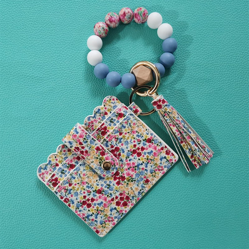 Llavero de pulsera de cuentas de silicona con estampado de leopardo