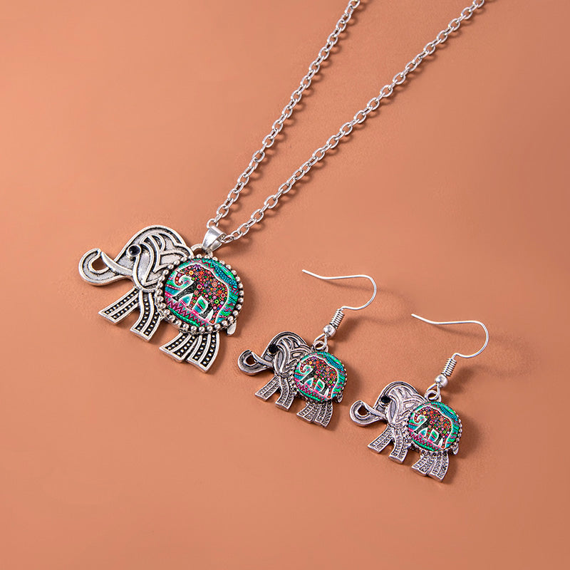 Vintage Ethno Thailändischer Silber Elefant Schmuckset Halskette Armband Ohrringe Für Frauen