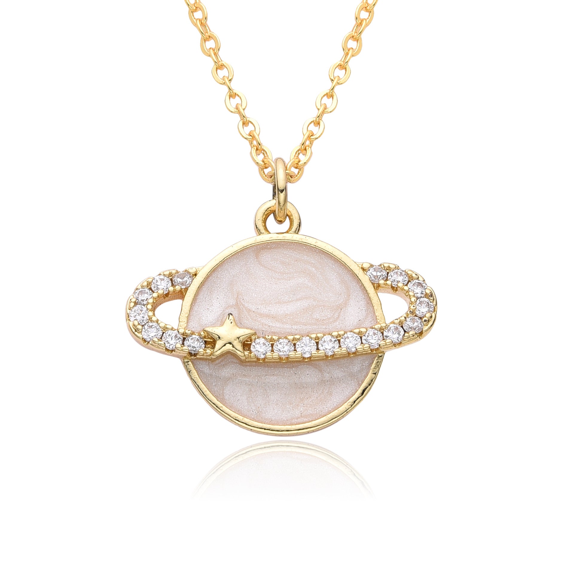 Copper Micro Inlay Color Zircon Personality Planet Pendant Plated 18K Gold Necklace