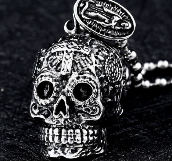 BEIER Genial Collar Colgante Gótico para Hombre, Acero Inoxidable de Alta Calidad con Detalles de Calavera, Joyería de Motorista para Hombre BP8-256