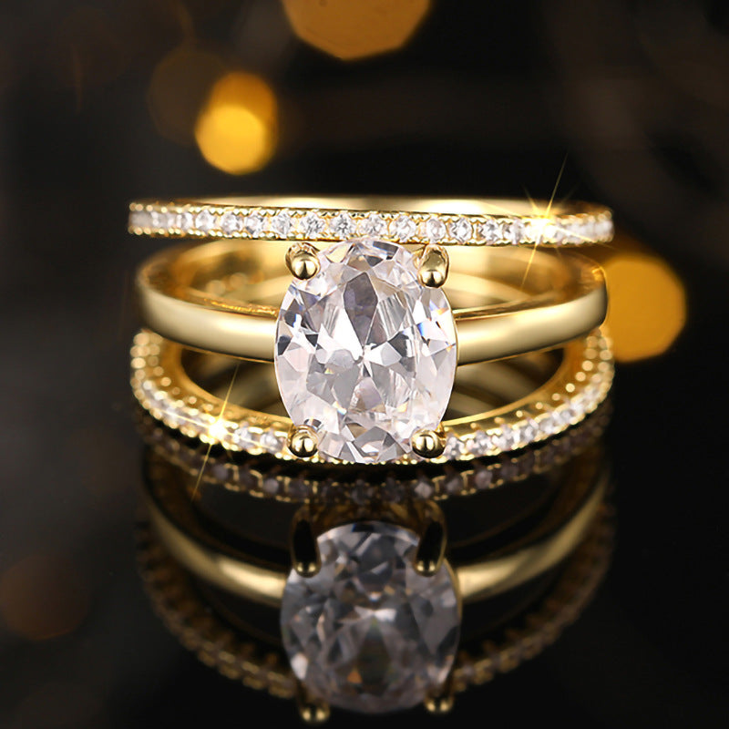 Vier-Krappen-Ring-Set, drei Ringe, oval, für Damen