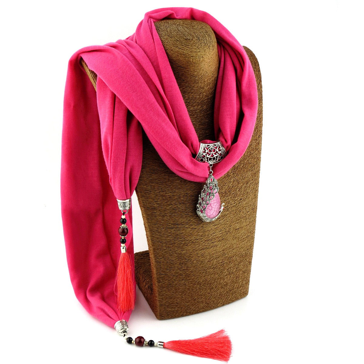 Nuevo colgante de piedra de pavo real con borla de cuentas de cerámica, bufanda para mujer, joyería de moda bohemia con dijes