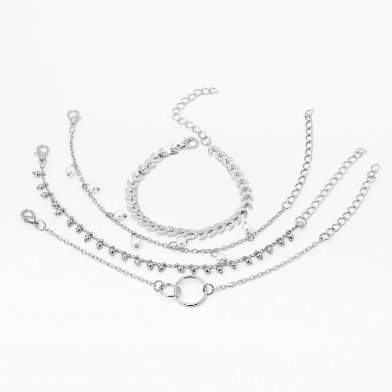 Schlichtes geometrisches Kreis Weizenohr Perlenanhänger 4-teiliges Set Armband
