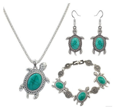 Neue Türkise Schildkröte Tier Set Kette Europäische Und Amerikanische Mode Halskette Ohrring Set Schmuck Vierteiliges Set Schmuck