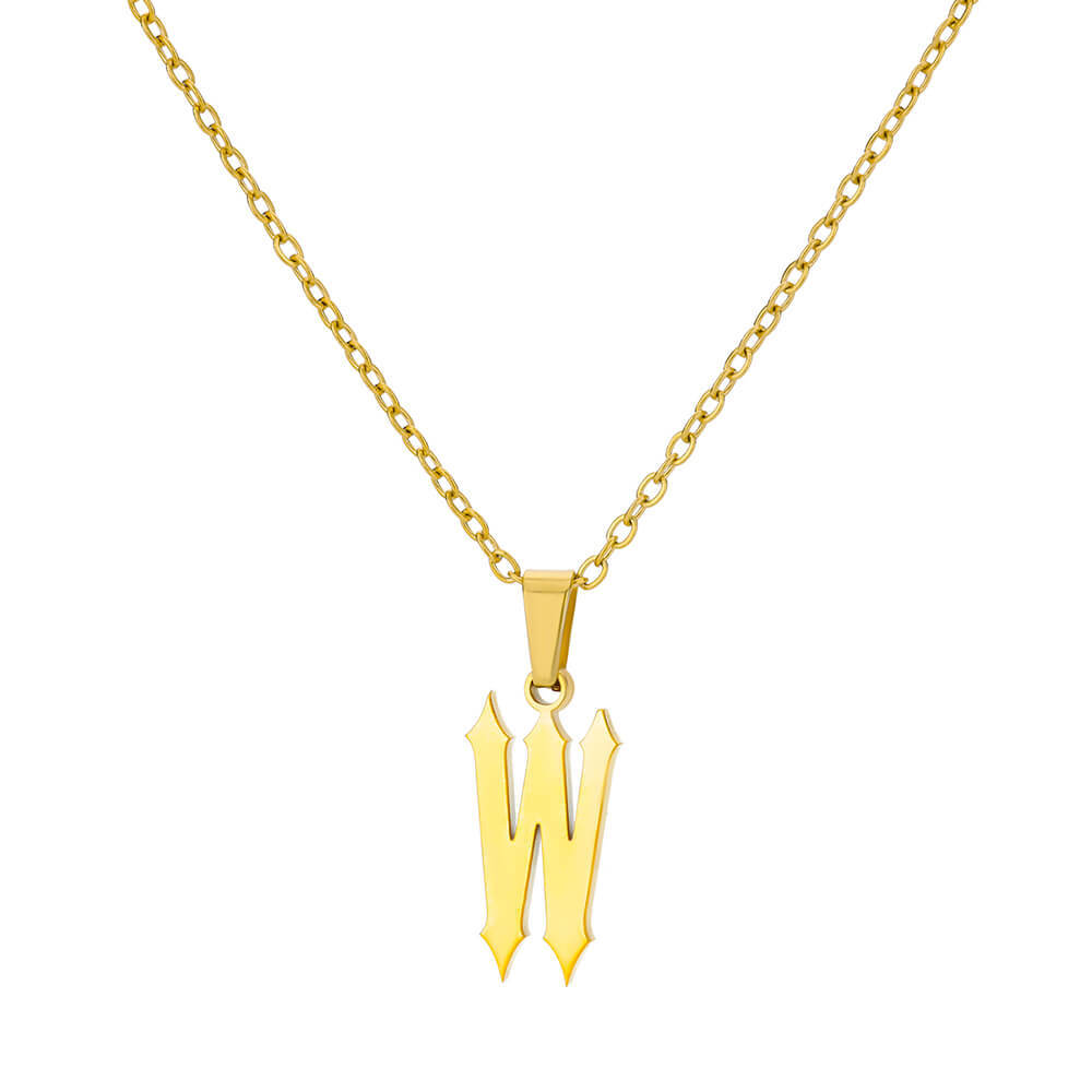 18K Gold Plating Stainless Steel Ancient English Letter Pendant Necklace