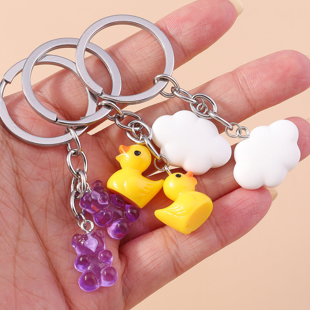 Llavero de patito amarillo de dibujos animados Accesorios de nube