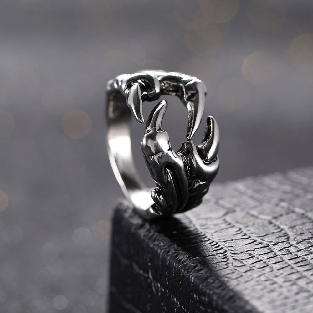Anillo dominante de garra de dragón abierto para hombres, joyería punk cromada, anillos de fiesta con garra de dragón de acero de titanio para hombres