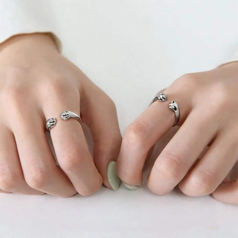 Anillo de plata con pata de gato adorable de joyería de moda para gatos callejeros
