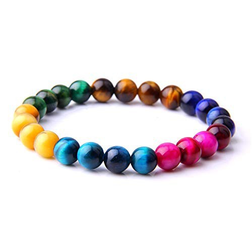 Pulsera elástica de ojo de tigre verde natural con cuentas