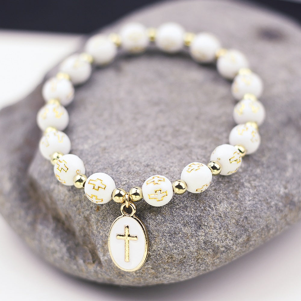 Oval Kreuz Anhänger Armband für Damen Taufe Gebet