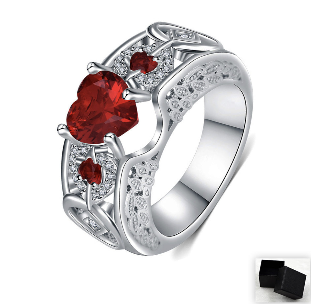 Princess Ring Heart-shaped Ruby Engagement Ring