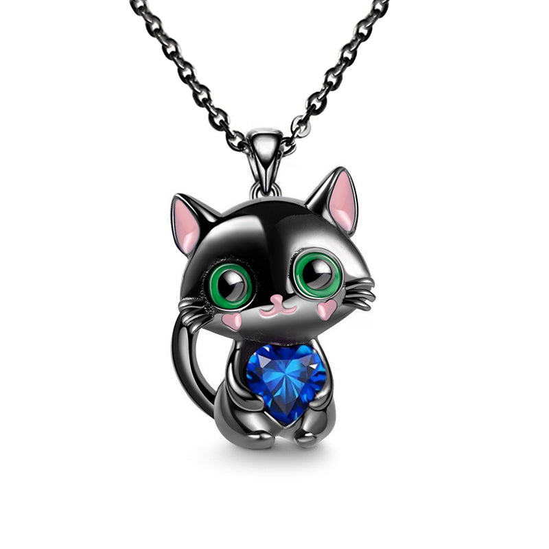 Collar de gato negro con colgante de gatito de corazón de diamantes de imitación rojos, azules, morados y blancos para suéter