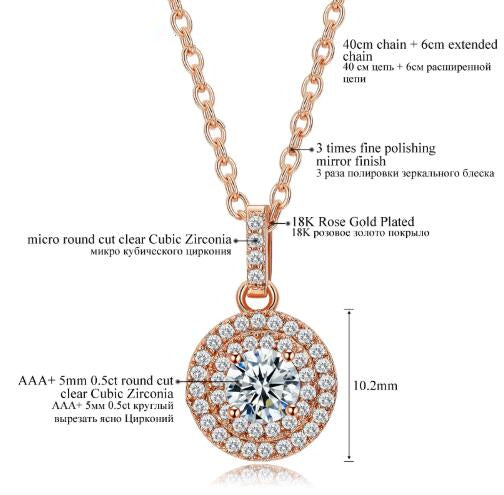 Collares con colgante de diseño clásico halo de circonita cúbica de 0,5 ct en oro blanco y rosa para mujer