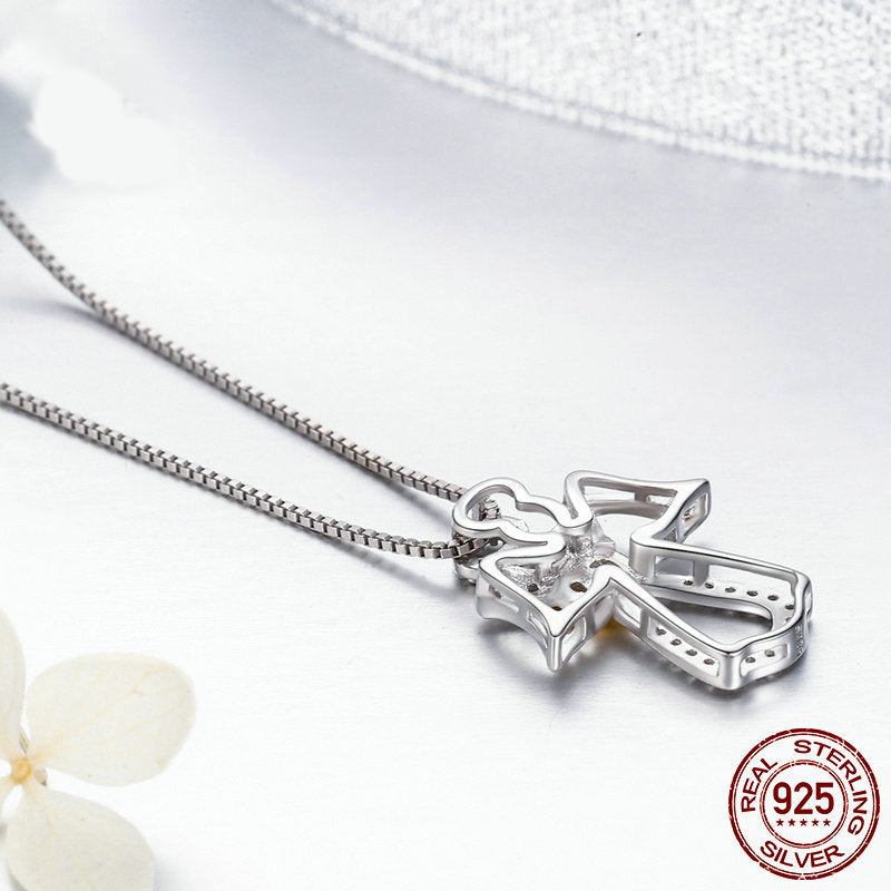 Halskette mit Schutzengel aus Sterlingsilber, Diamant-Halskette für Damen