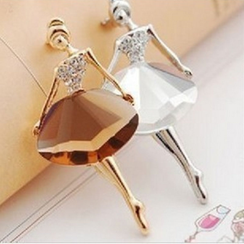 Broche de bailarina de cristal para mujer, temperamento, broche retro