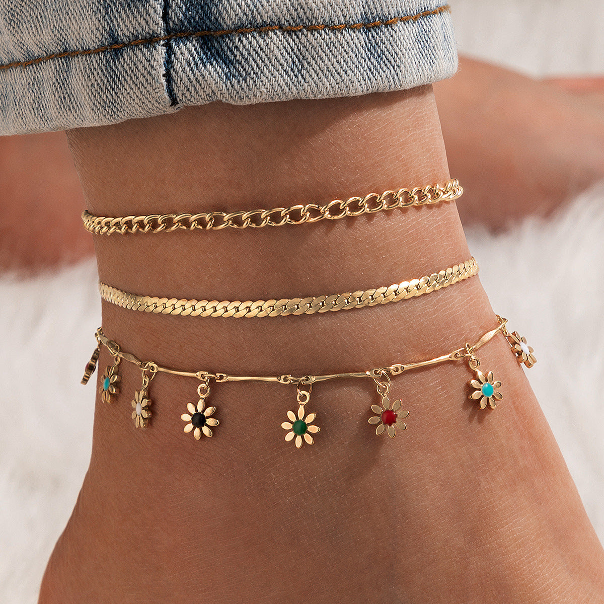 Nueva Joyería Aleación Tobillera Doble Capa Amor Círculo Pieza Cadena