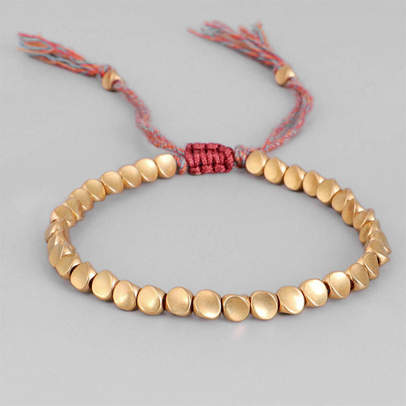 Pulseras budistas tibetanas hechas a mano con cuentas de cobre trenzadas, pulseras de cuerda de la suerte para mujeres y hombres