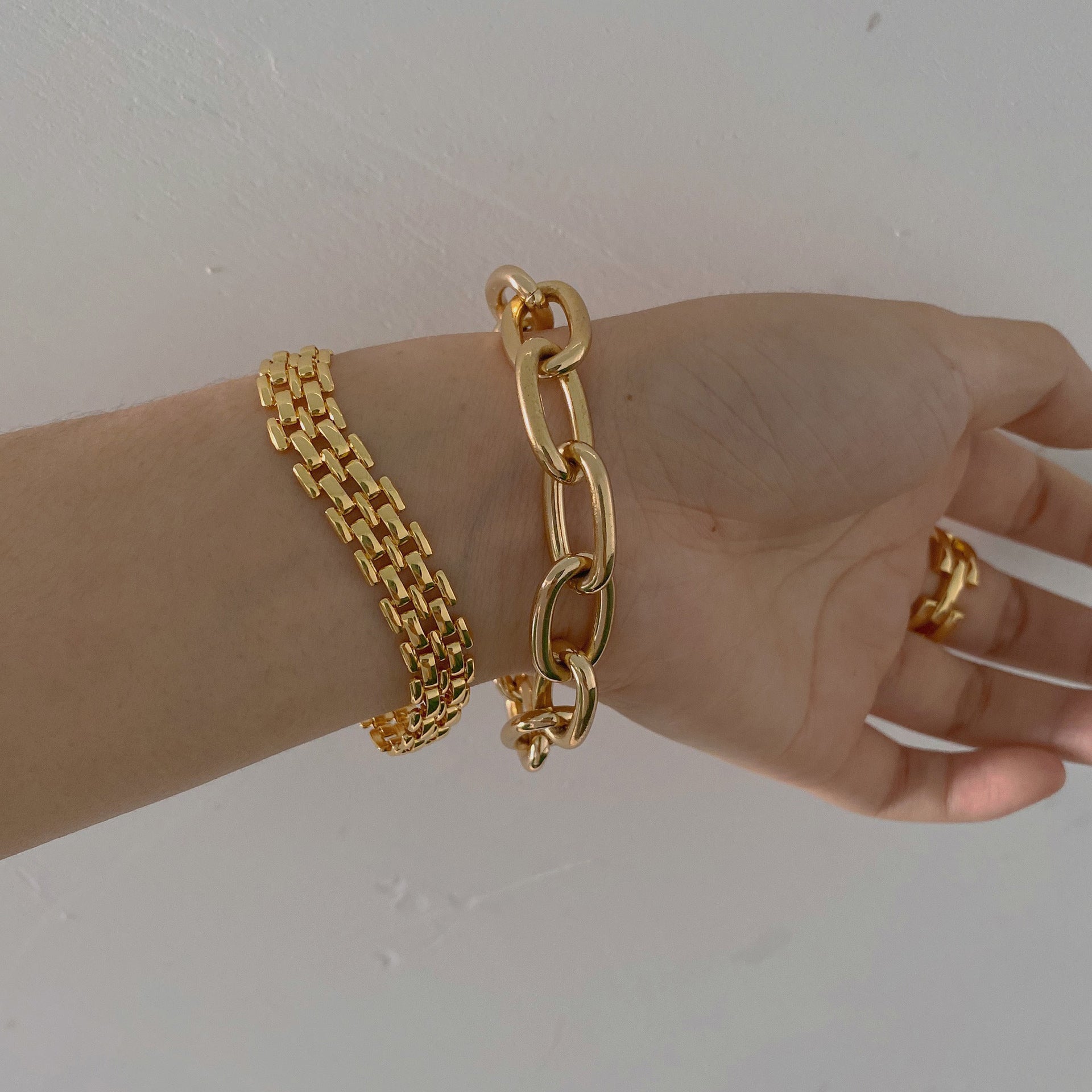 Armband-Halskette aus Titanstahl mit 18 Karat Goldauflage, geflochten