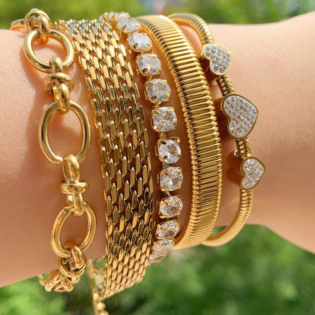 Retro Set Silber Kristall Herz Damen Armband Fünfteiliges Set Mode Geometrie Verstellbarer Unendlichkeitssymbol Schmuck