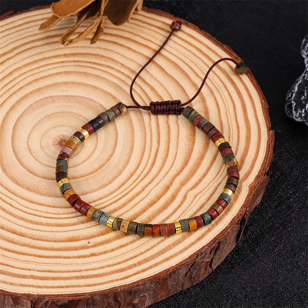 Pulsera redonda de piedra natural Picasso trenzada con cuerda ajustable