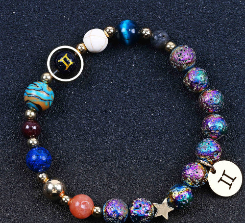 Pulseras de las Doce Constelaciones de Roca Volcánica Colorida de San Azul