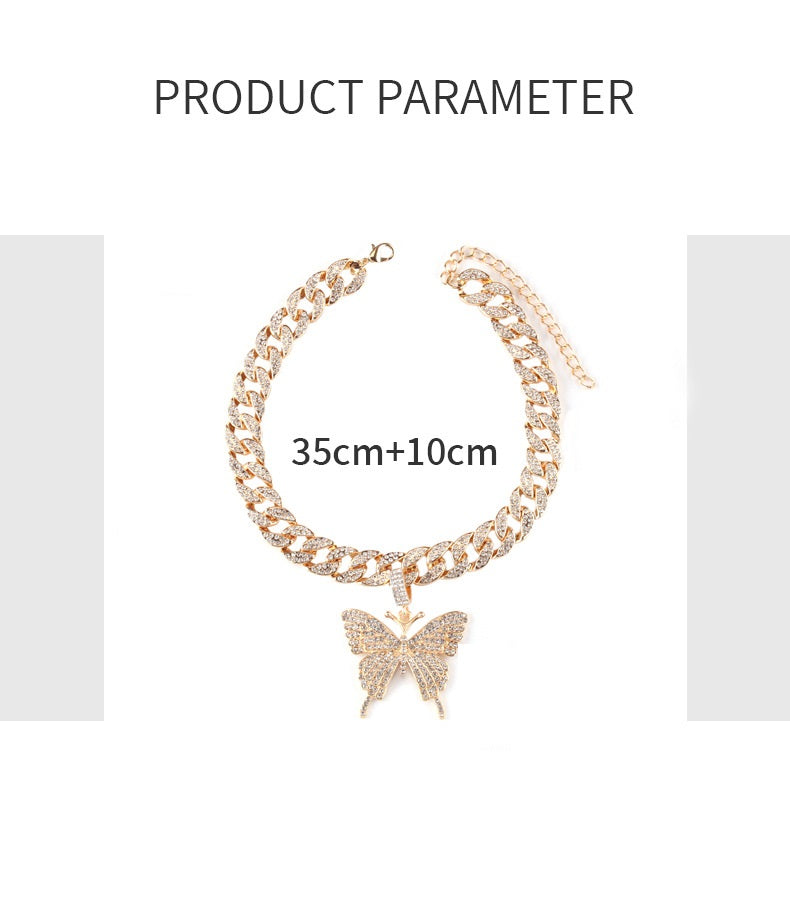 Hip Hop Trend Ins Style Diamant Schmetterling Cuban Daikin Halskette Unisex