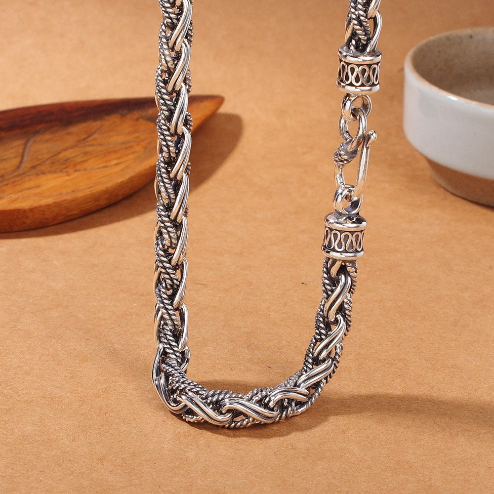 S925 Sterling Silber handgemachte Hanfseil-Halskette für Herren