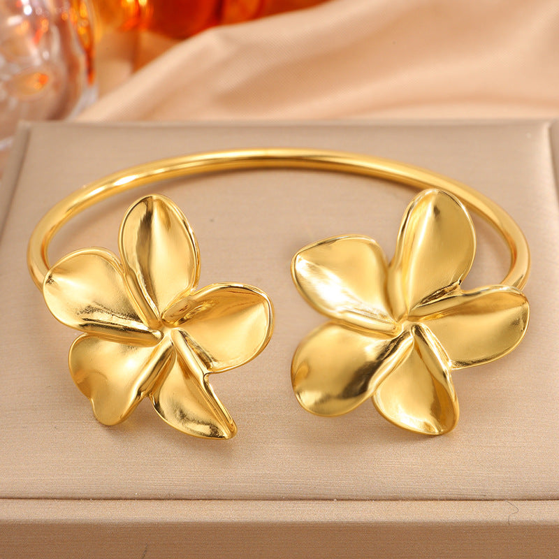 Pulsera de flor abierta de acero inoxidable