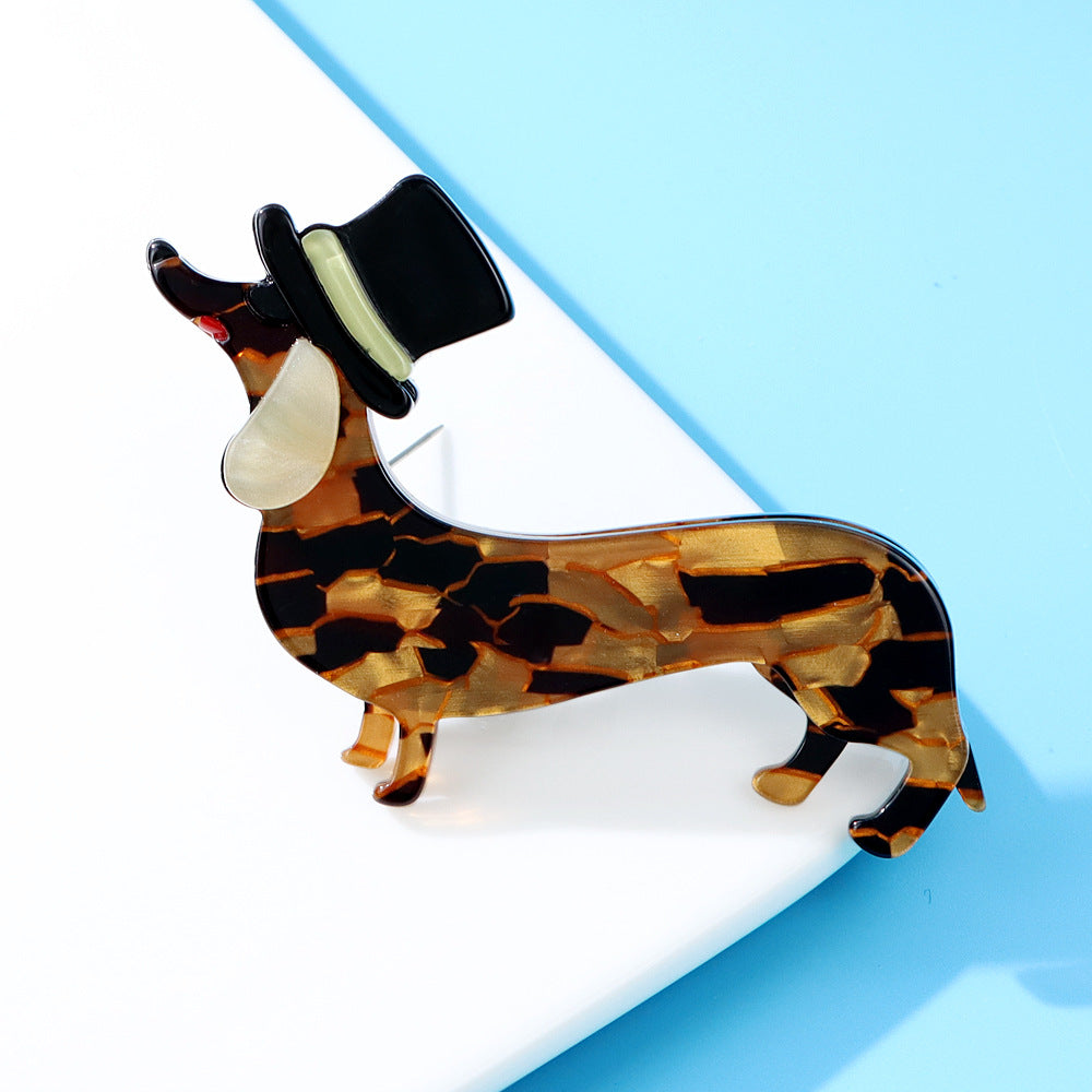 Broche de perro salchicha de acrílico y acetato de moda