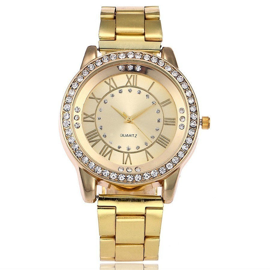 Vansvar Marken Roségold-Uhr Luxus Damen Kleid Strass Quarz Uhr Lässige Damen Edelstahl Armbanduhren Weibliche Uhr
