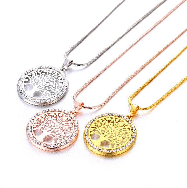 Explosion Models Europe And America Necklace Life Tree Long Necklace Chain Crystal Pendant Long Life Tree Sweater Chain
