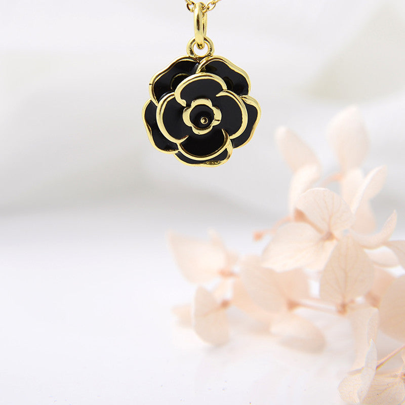Damenschmuck Kupferplattiert Goldfarben Rose Tropföl Anhänger Halskette