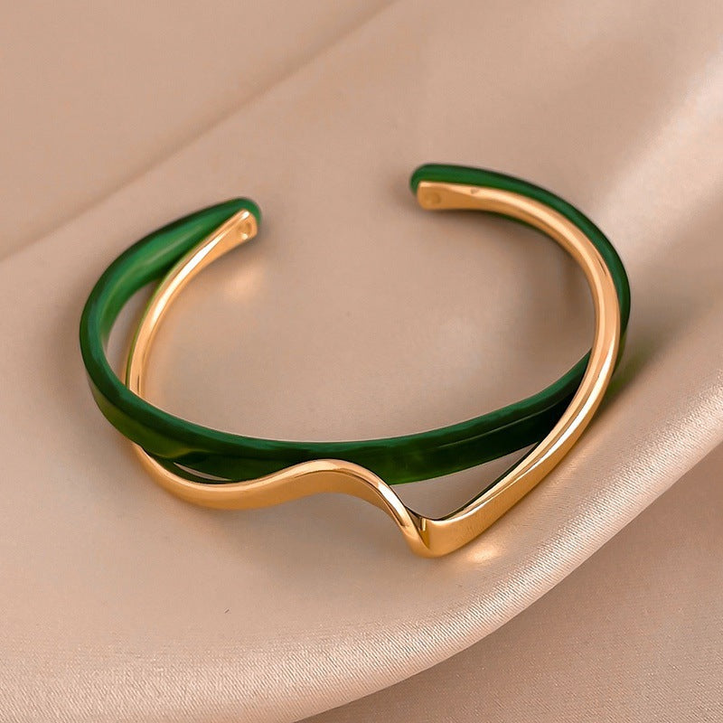 Pulsera de placa de marisco blanco metálico para mujer, apertura ajustable, diseño de 2 capas, joyería de moda femenina de lujo ligero, regalos